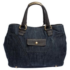 Prada Navy Blue Denim and Leather Chain Link Tote
