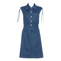 Prada Navy Blue Denim Button Front Sleeveless Midi Dress M