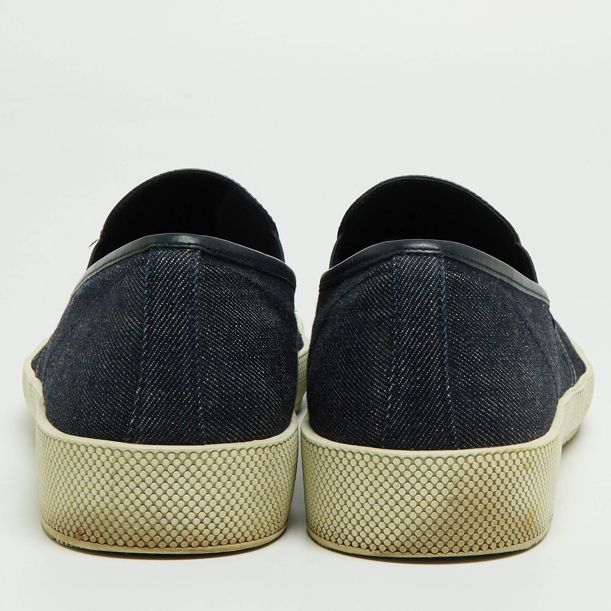 Prada Navy Blue Denim Slip On Sneakers Size 45 For Sale 3