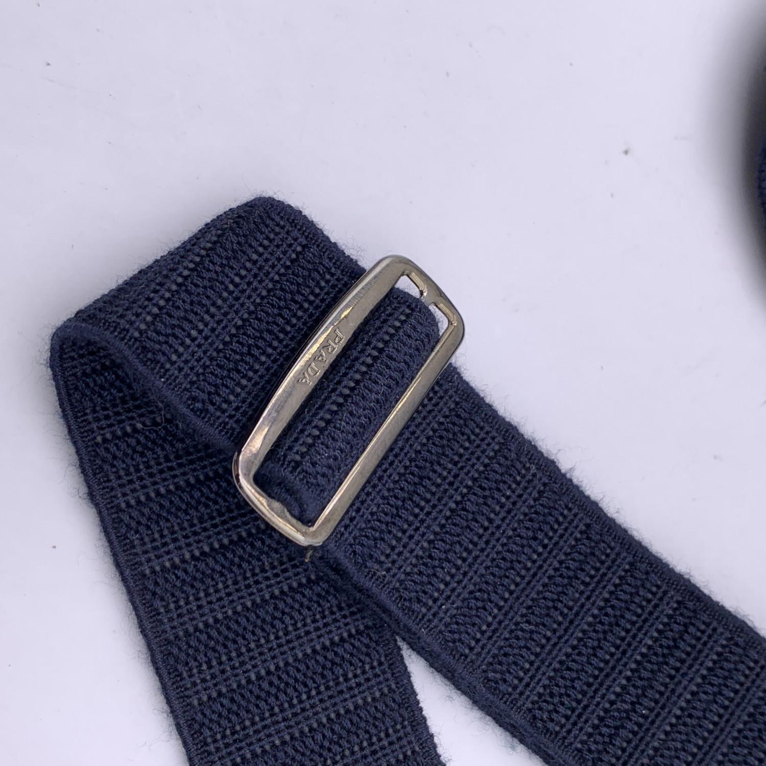 Women's or Men's Prada Navy Blue Elastic Adjustable Belt with Embellished Brooch 32/90