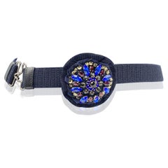 Prada Navy Blue Elastic Adjustable Belt with Embellished Brooch 32/90