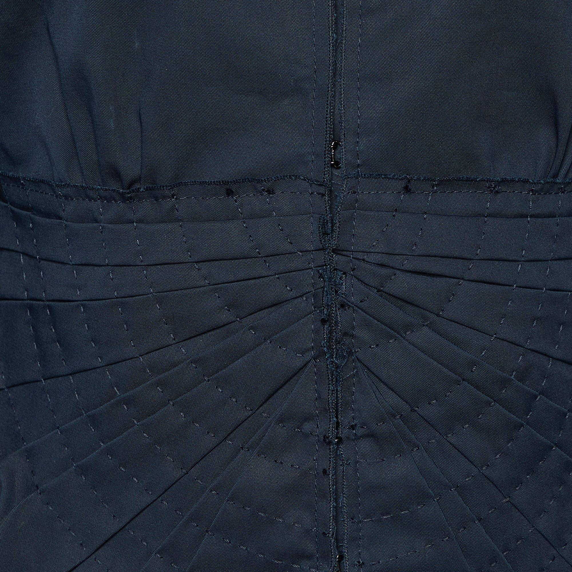 Black Prada Navy Blue Gabardine Draped Detail Hook Front Jacket L