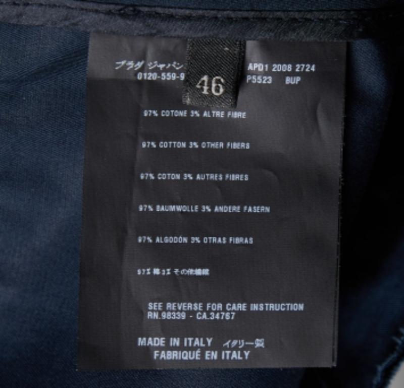 Prada Marineblaue Gabardine-Jacke mit drapiertem Detail an der Vorderseite, L (Schwarz) im Angebot