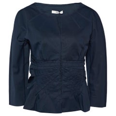 Prada Navy Blue Gabardine Draped Detail Hook Front Jacket L