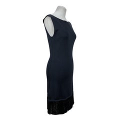 Prada Navy Blue Knit Sleeveless Dress with Fringes Size 42 IT