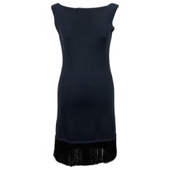 Prada Navy Blue Knit Sleeveless Dress with Fringes Size 42 IT