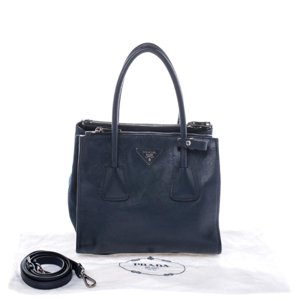 Prada Navy Blue Leather and Suede Twin Pocket Double Handle Tote 6