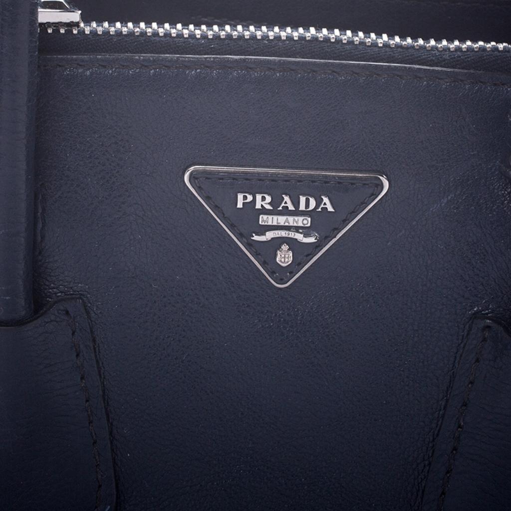 Prada Navy Blue Leather and Suede Twin Pocket Double Handle Tote 2