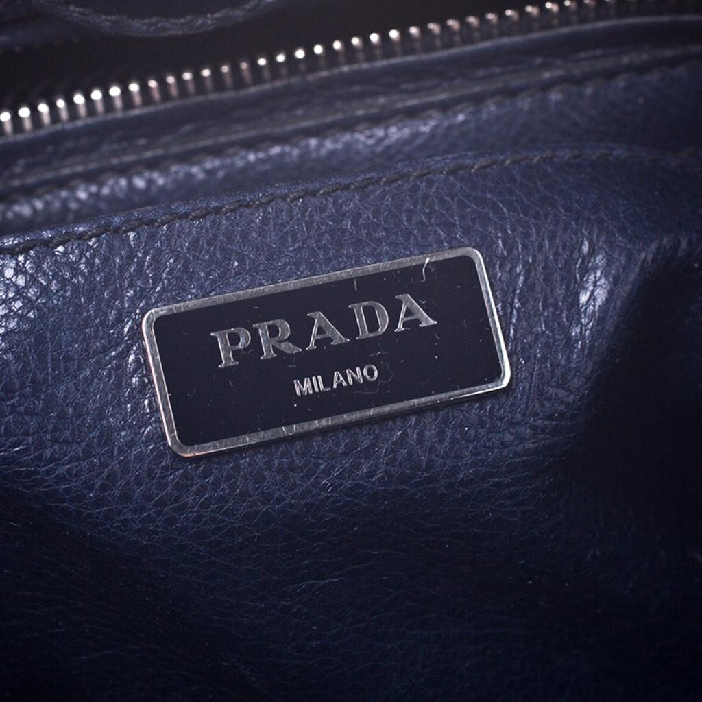 Prada Navy Blue Leather and Suede Twin Pocket Double Handle Tote 3