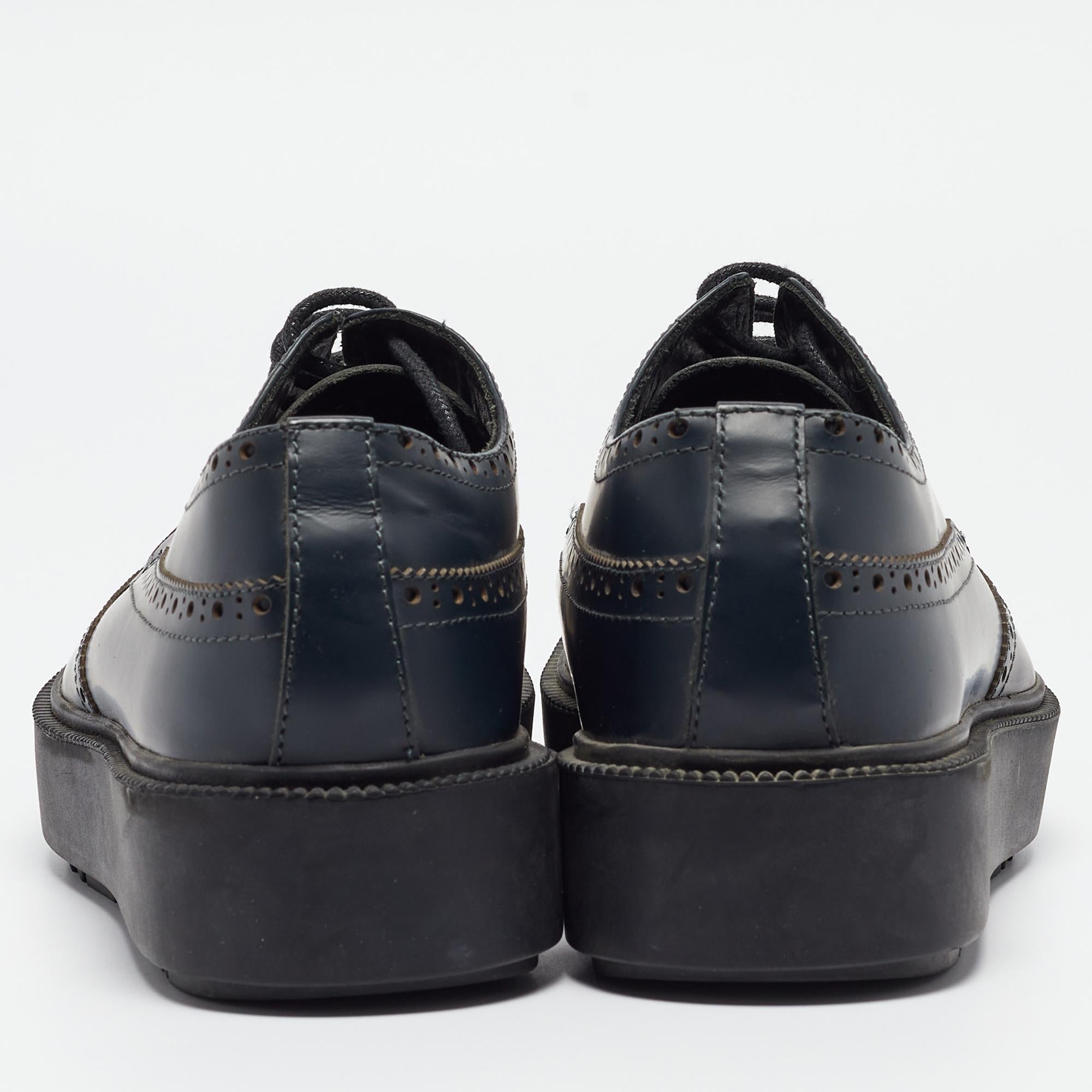 Men's Prada Navy Blue Leather Brogue Deby Sneakers Size 39