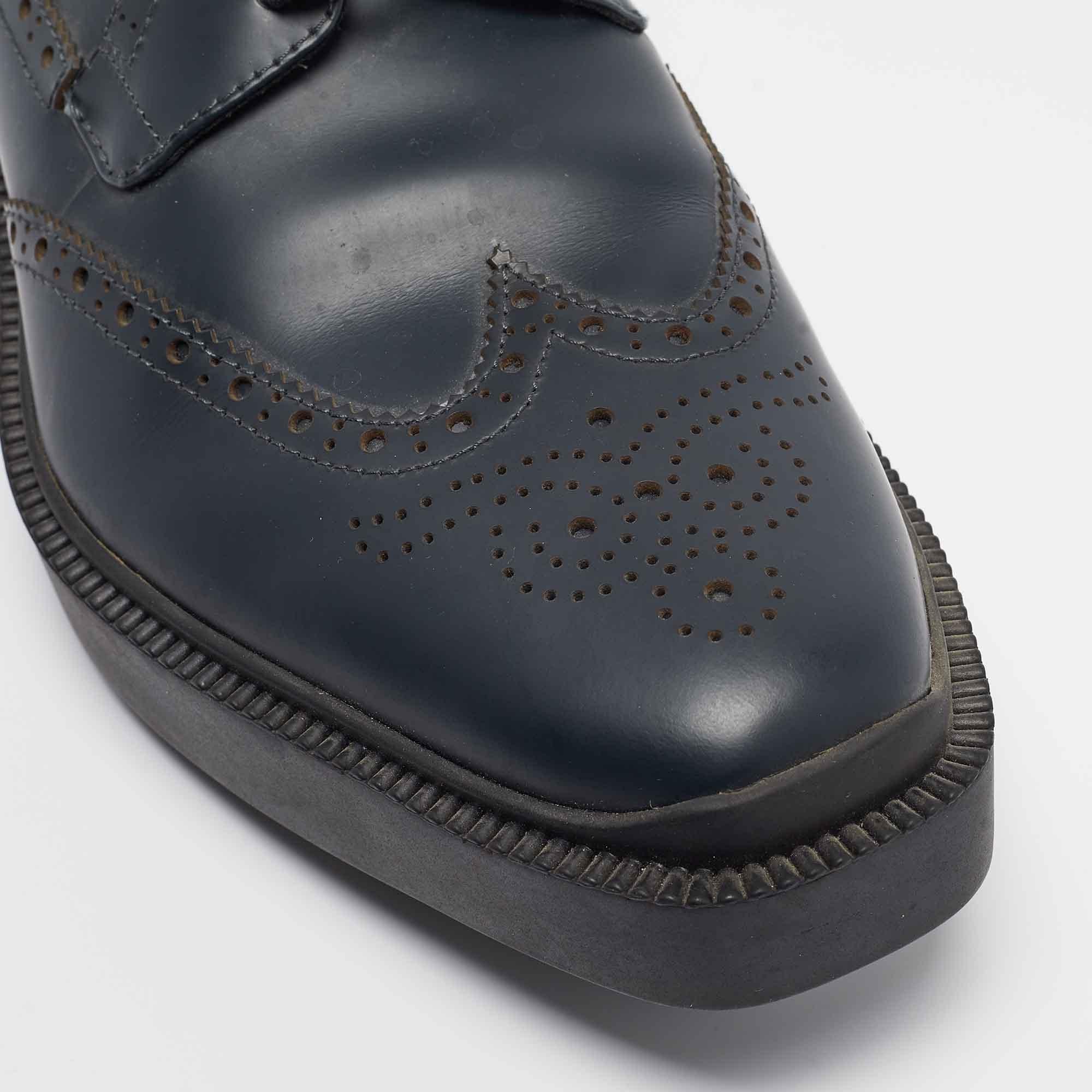 Prada Navy Blue Leather Brogue Deby Sneakers Size 39 2