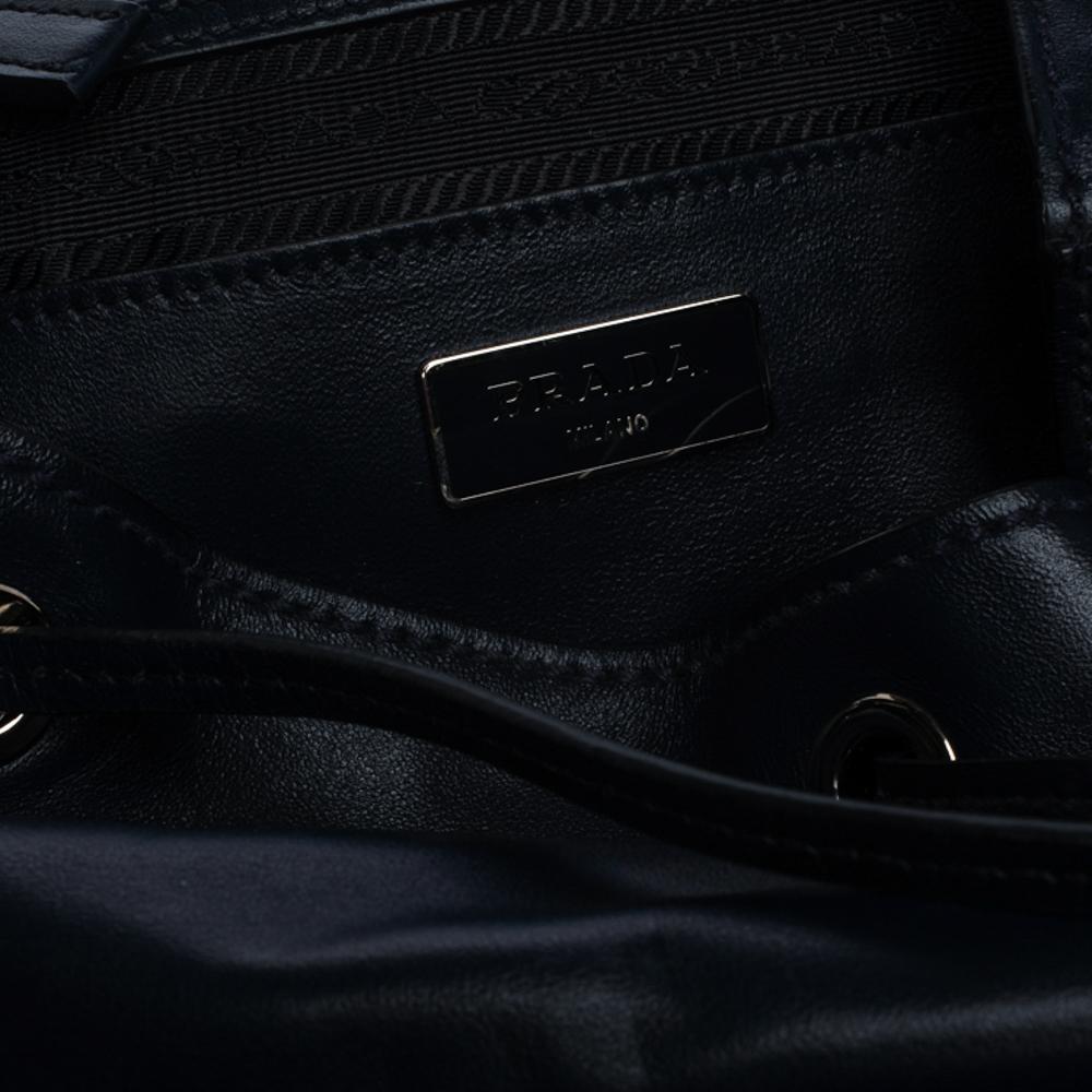 Prada Navy Blue Leather Double Pocket Drawstring Shoulder Bag 6