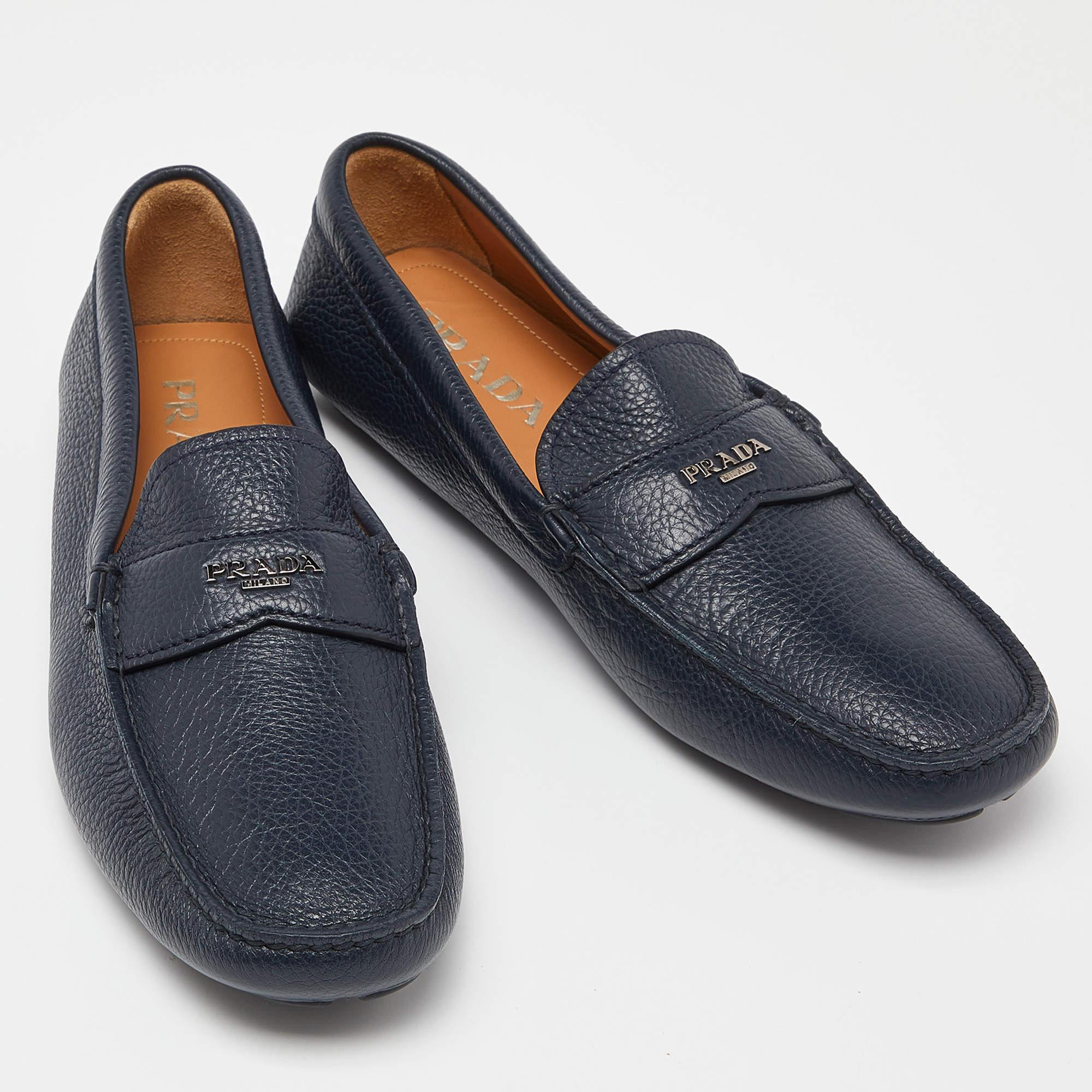 Prada Navy Blue Leather Penny Loafers Size 42.5 1