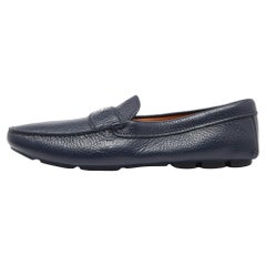 Used Prada Navy Blue Leather Penny Loafers Size 42.5