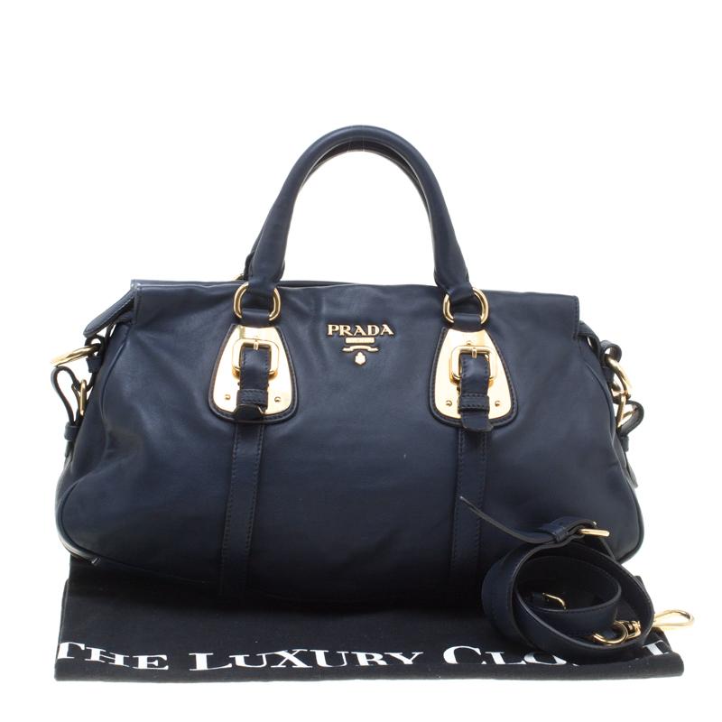 Prada Navy Blue Leather Satchel 6