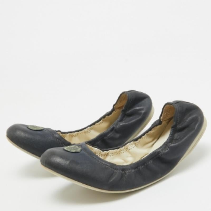 Prada Navy Blue Leather Scrunch Ballet Flats Size 38.5 For Sale 5