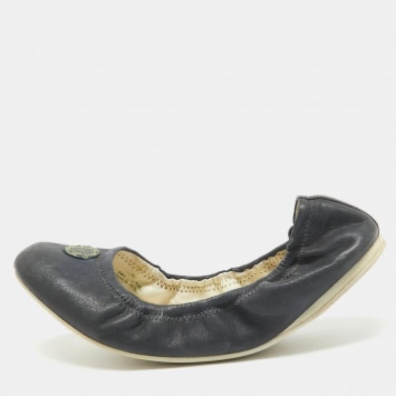 Prada Navy Blue Leather Scrunch Ballet Flats Size 38.5 For Sale 4