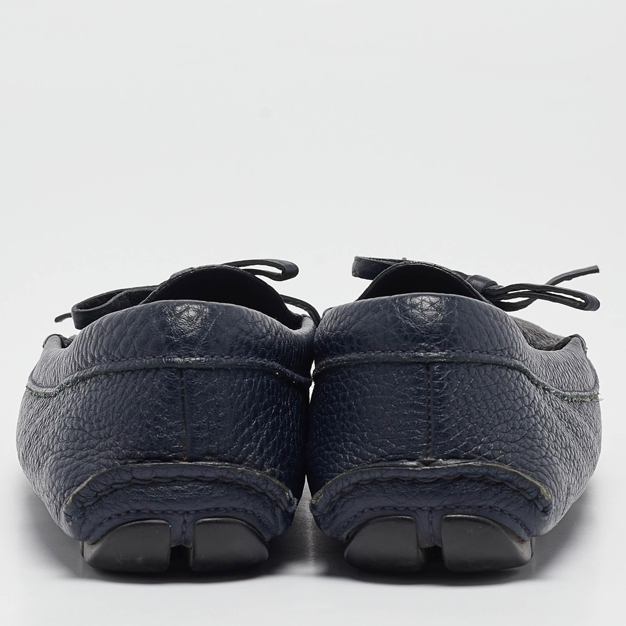 Women's Prada Navy Blue Leather Slip On Loafers Size 38