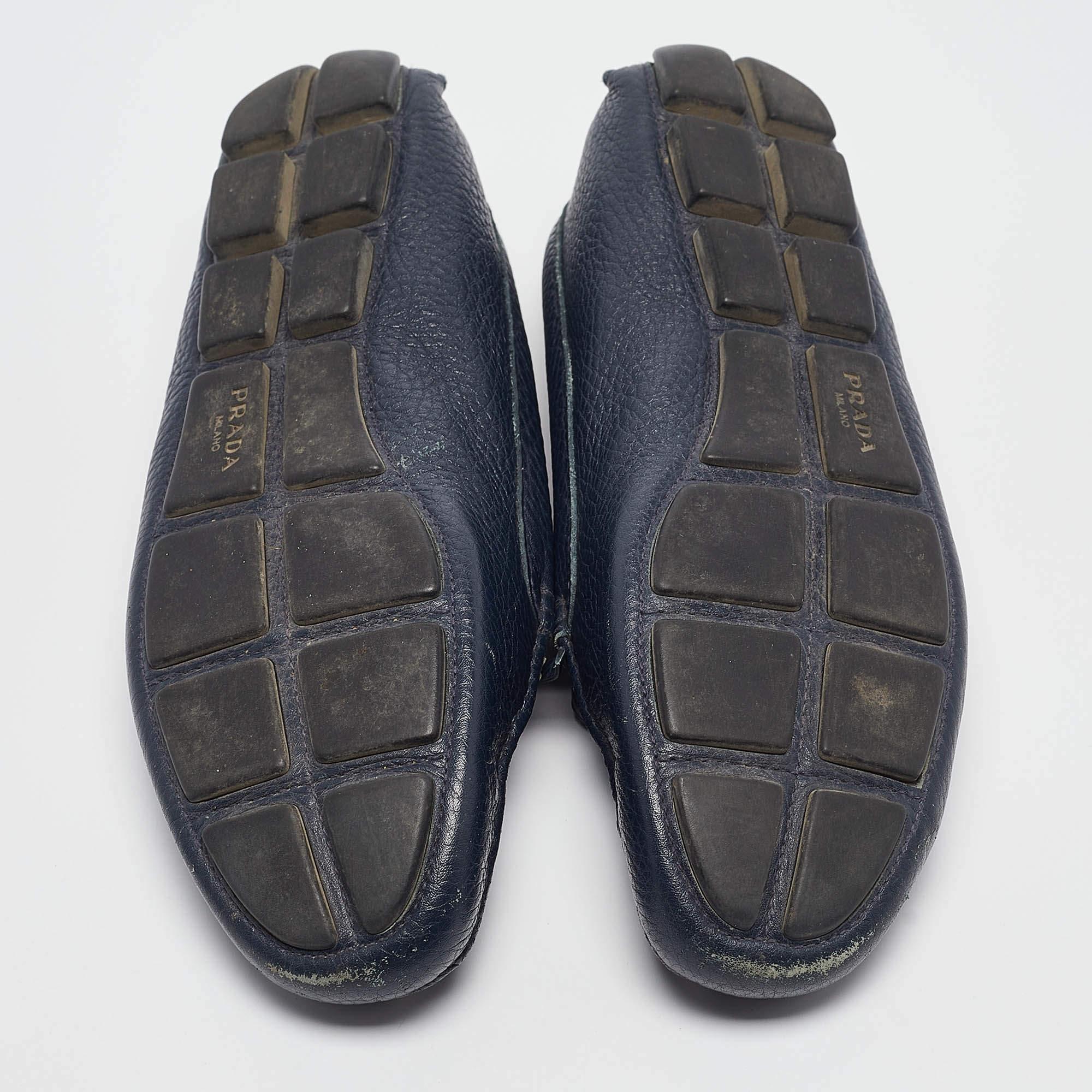 Prada Navy Blue Leather Slip On Loafers Size 38 1