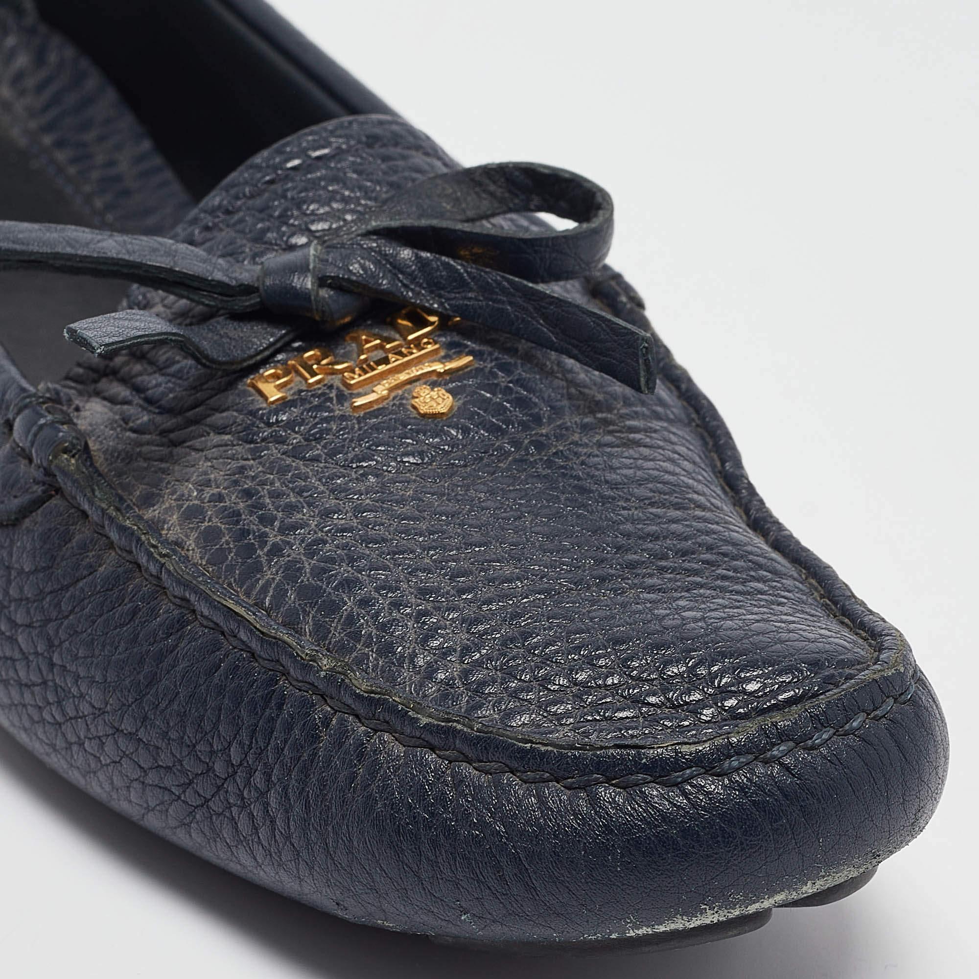 Prada Navy Blue Leather Slip On Loafers Size 38 2