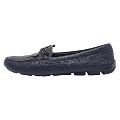 Prada Navy Blue Leather Slip On Loafers Size 38