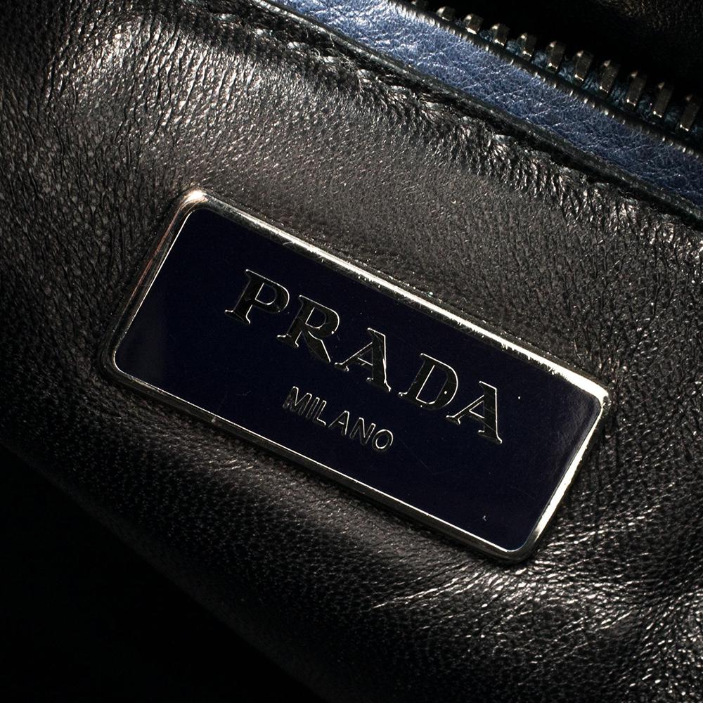 Prada Navy Blue Leather Twin Pocket Tote 4