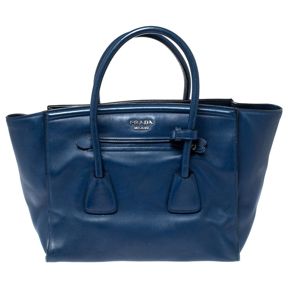Prada Navy Blue Leather Wing Tote