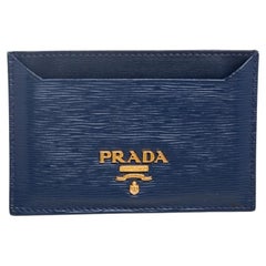 Prada Navy Blue Move Leather Logo Card Holder