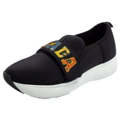 Prada Navy Blue Neoprene Multicolor Logo Strap Slip-On Sneakers Size 35