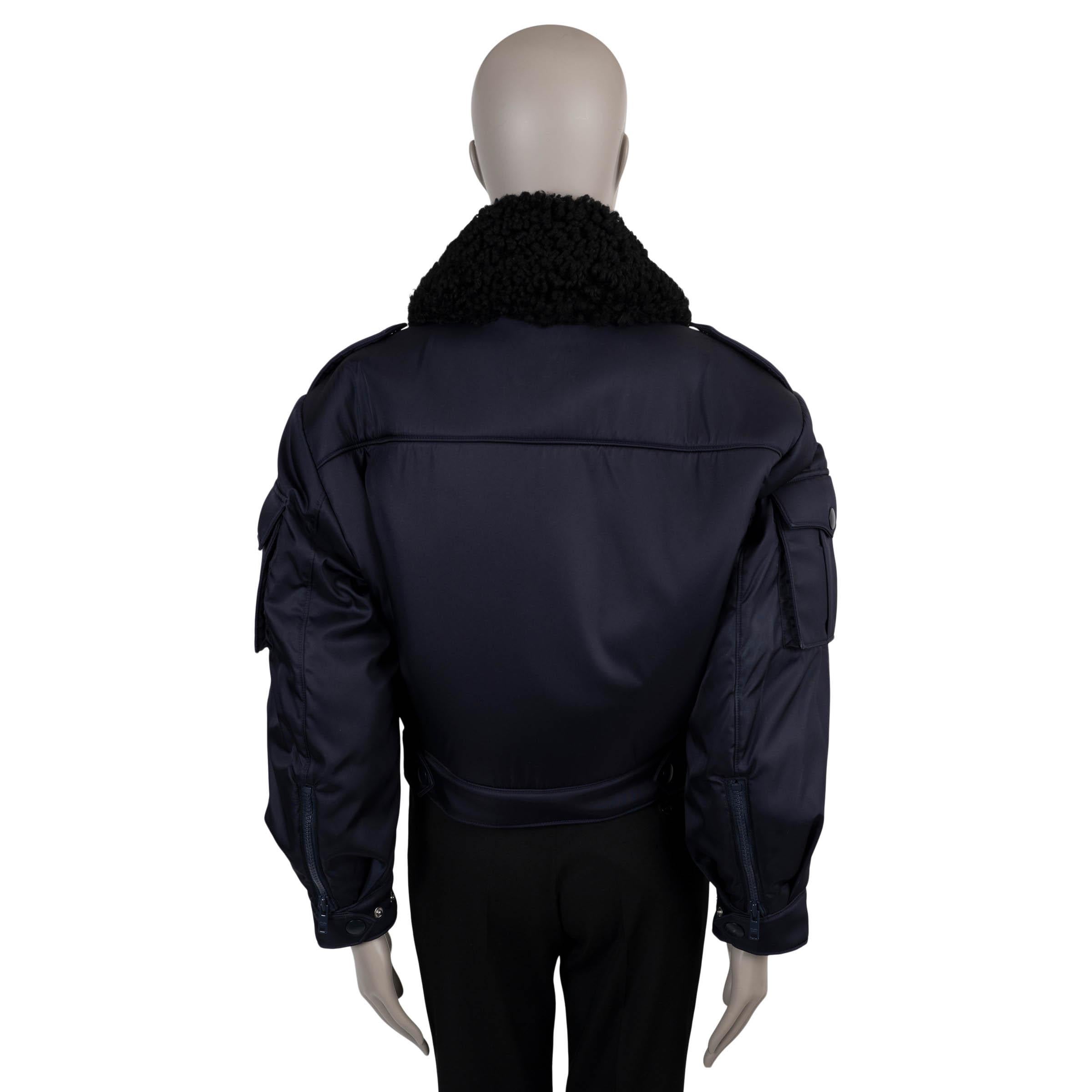 Noir PRADA bleu marine nylon 2019 SHEARLING COLLAR BOMBER Jacket 40 S en vente