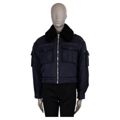 PRADA navy blue nylon 2019 SHEARLING COLLAR BOMBER Jacket 40 S