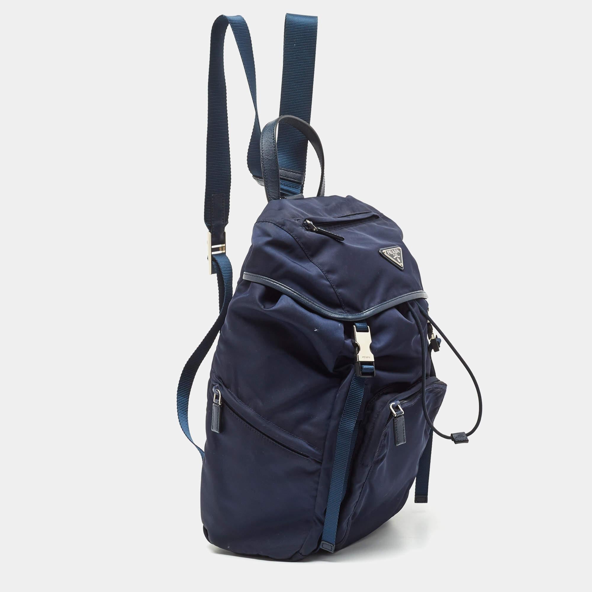 Prada Navy Blue Nylon Backpack In Good Condition In Dubai, Al Qouz 2