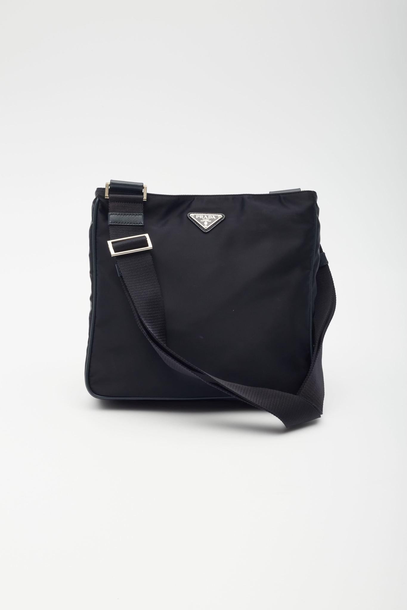Prada Navy Blue Nylon Buckle Flap Messenger Bag For Sale 1