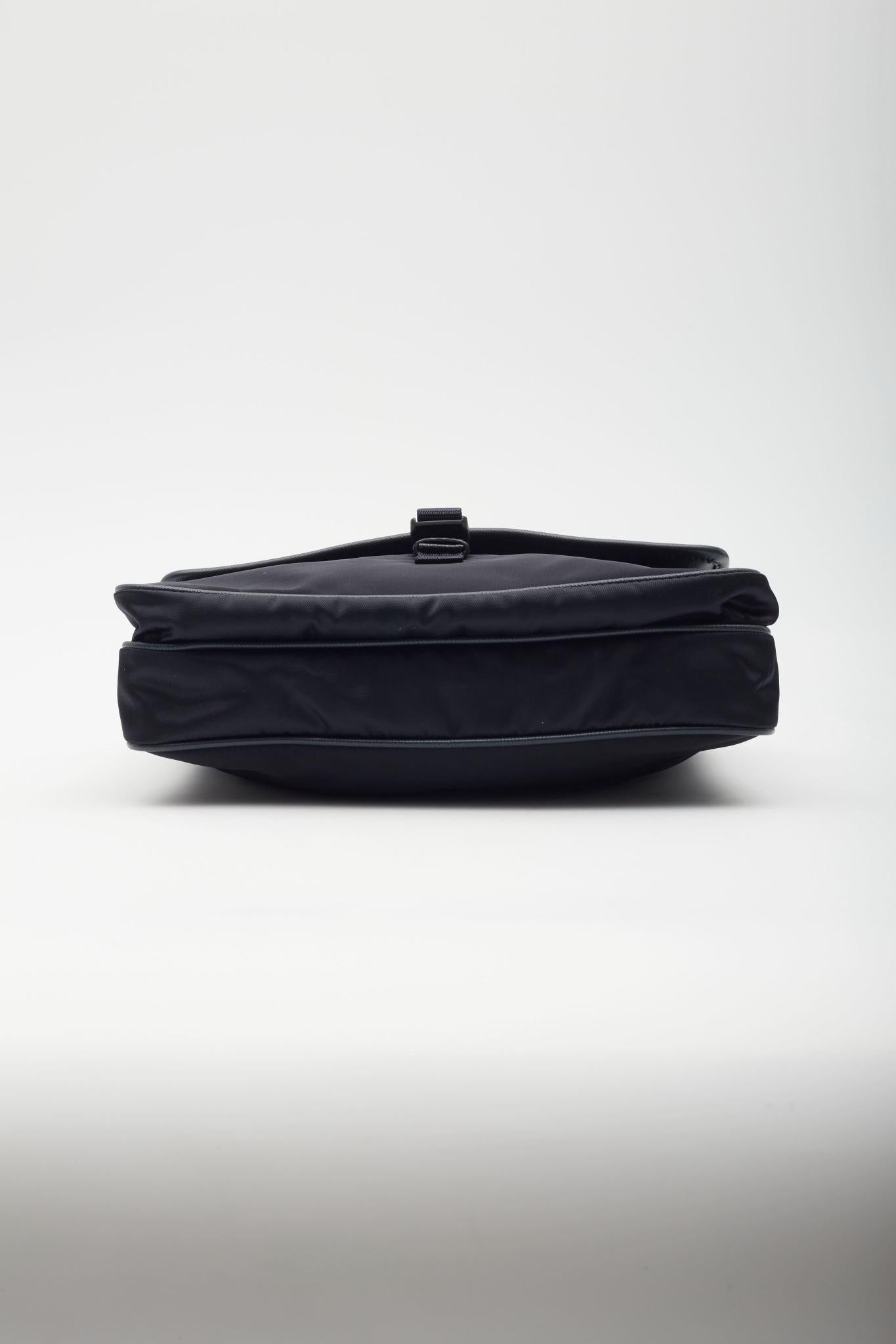 Prada Navy Blue Nylon Buckle Flap Messenger Bag For Sale 2