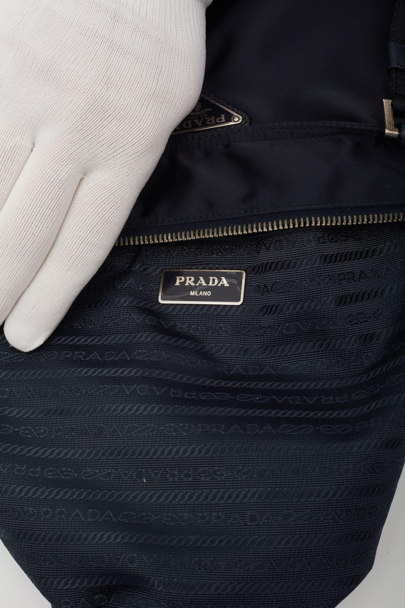 Prada Navy Blue Nylon Buckle Flap Messenger Bag For Sale 4
