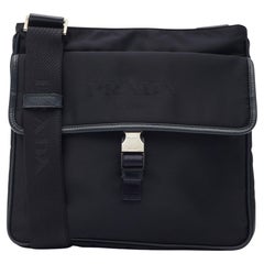 Prada Navy Blue Nylon Buckle Flap Messenger Bag