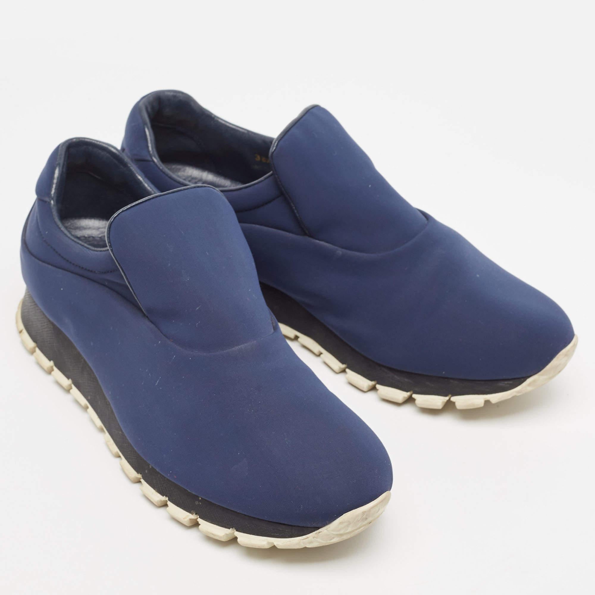 Women's Prada Navy Blue Nylon Slip On Sneakers Size 38.5