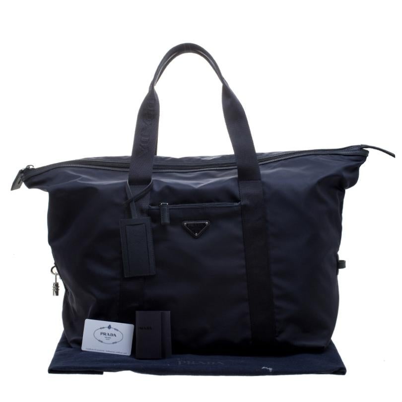 Prada Navy Blue Nylon Weekender Bag 3