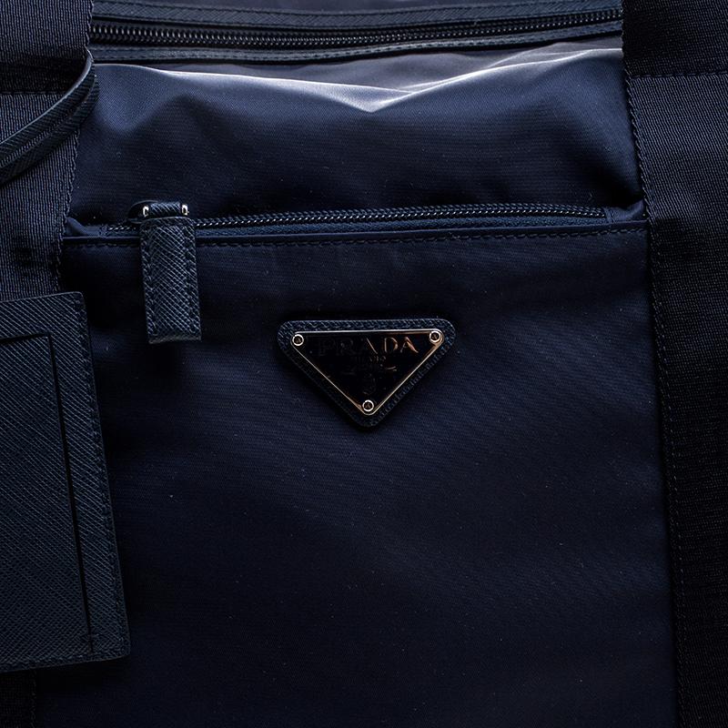Black Prada Navy Blue Nylon Weekender Bag