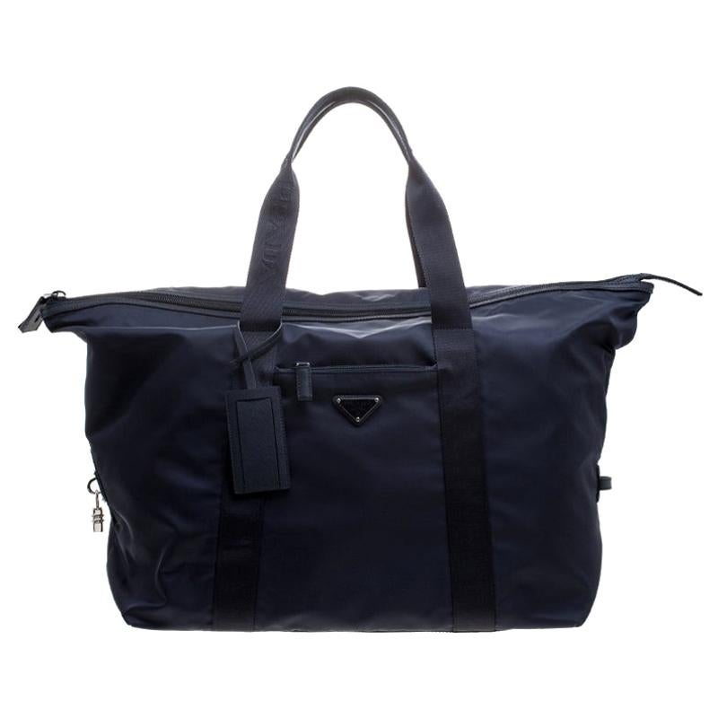 Prada Navy Blue Nylon Weekender Bag