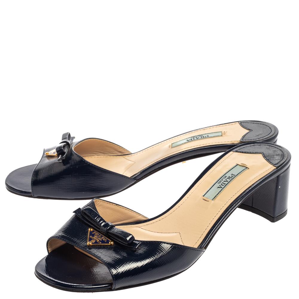 Prada Navy Blue Patent Leather Mules Sandals Size 37 1