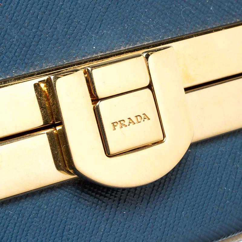 Prada Navy Blue Patent Leather Pyramid Frame Top Handle Bag 2