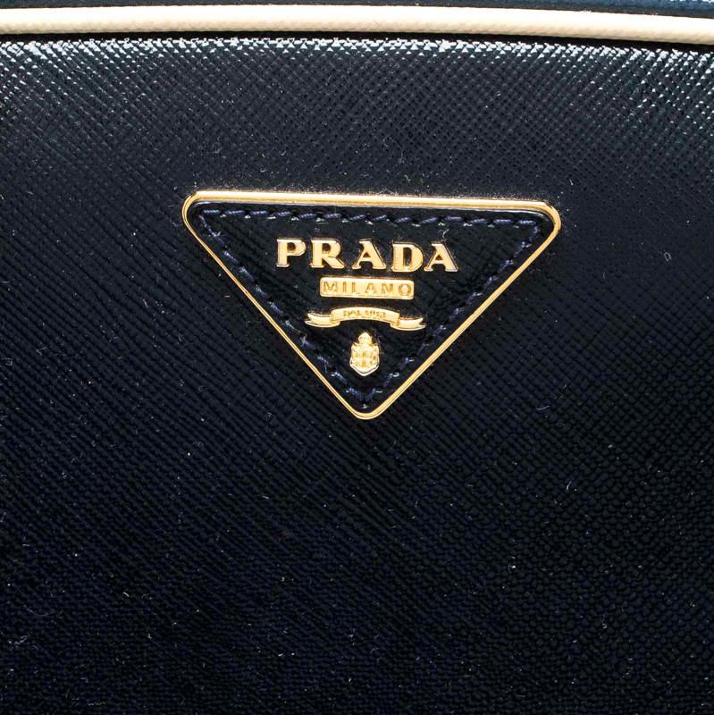 Prada Navy Blue Patent Leather Pyramid Frame Top Handle Bag 3
