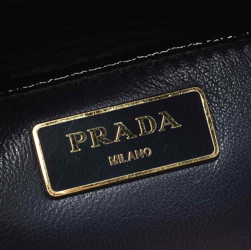 Women's Prada Navy Blue Patent Leather Pyramid Frame Top Handle Bag