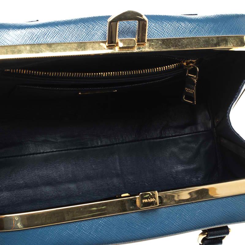 Prada Navy Blue Patent Leather Pyramid Frame Top Handle Bag 1