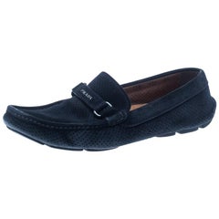 Prada Navy Blue Perforated Suede Loafers Size 40.5
