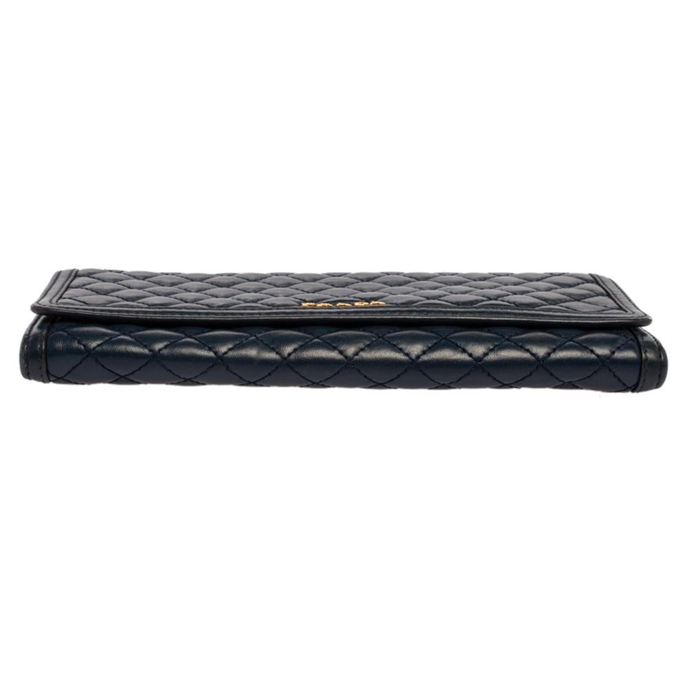 Prada Navy Blue Quilted Leather Flap Wallet on Chain at 1stDibs