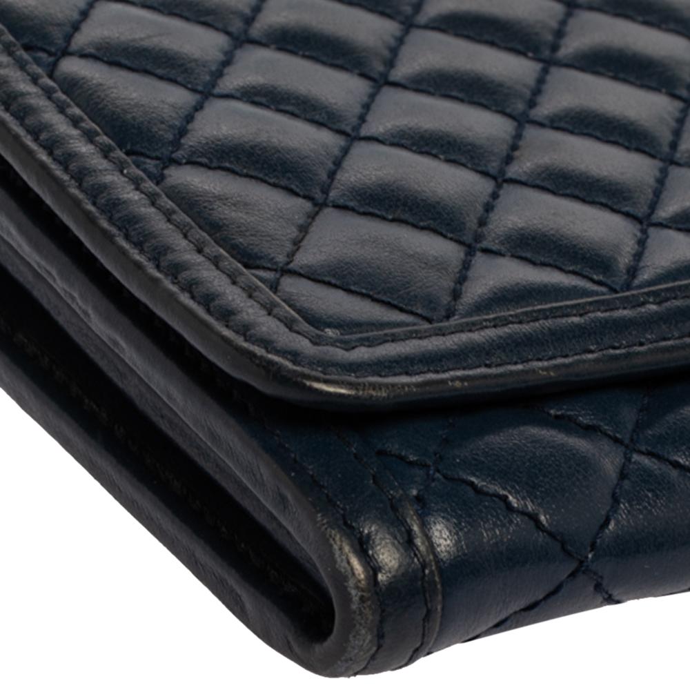 Women's Prada Navy Blue Quilted Leather Flap Wallet on Chain
