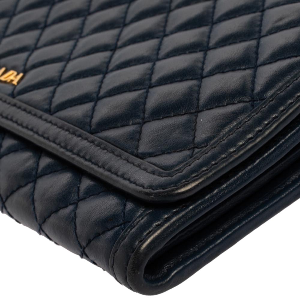 Prada Navy Blue Quilted Leather Flap Wallet on Chain at 1stDibs