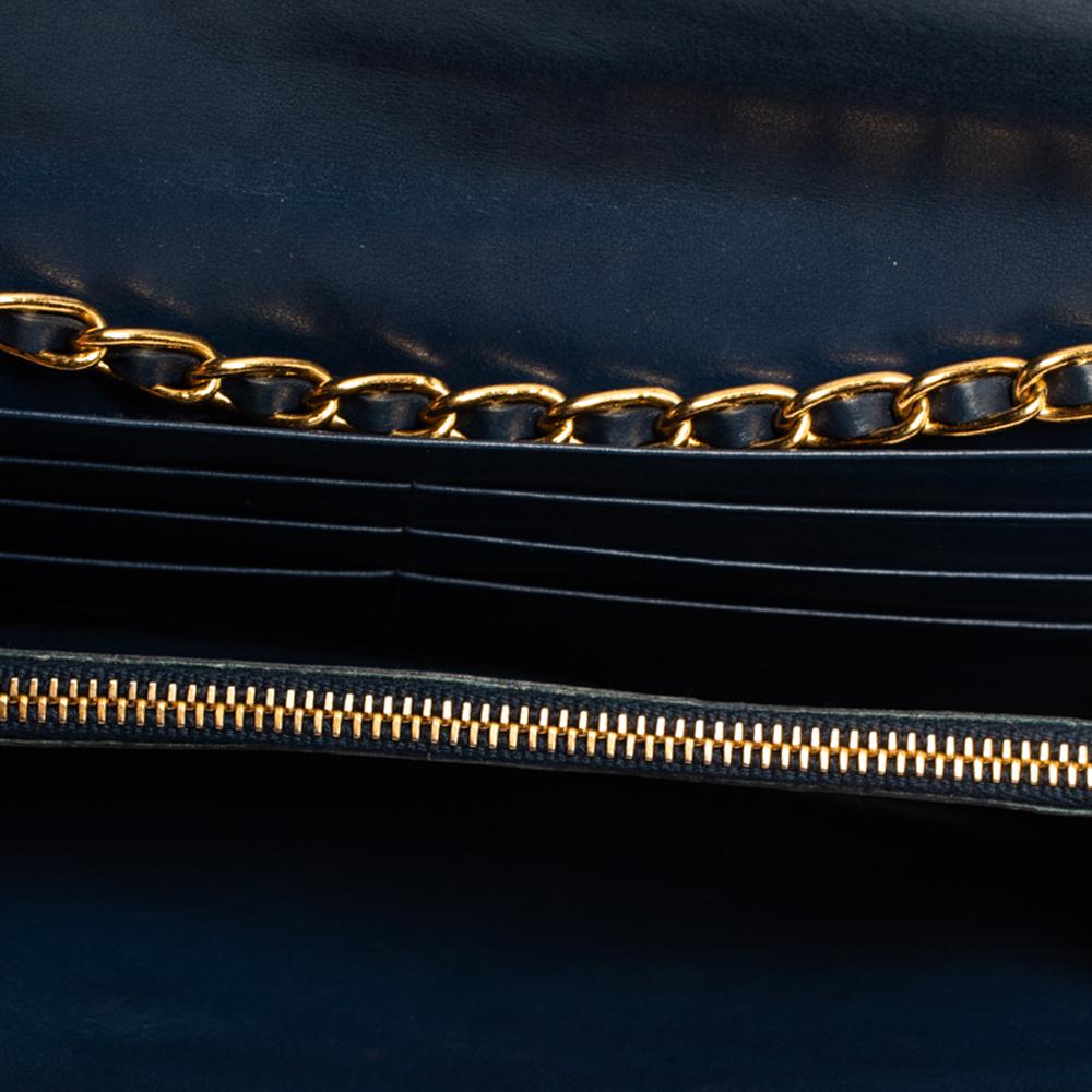 Prada Navy Blue Quilted Leather Flap Wallet on Chain 3